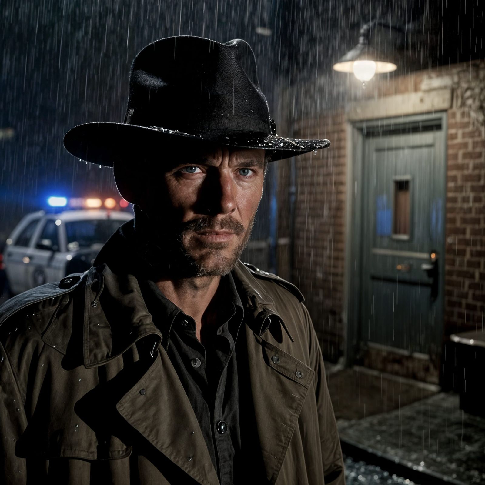 Noir Detective in Heavy Rain, Clint Eastwood Style