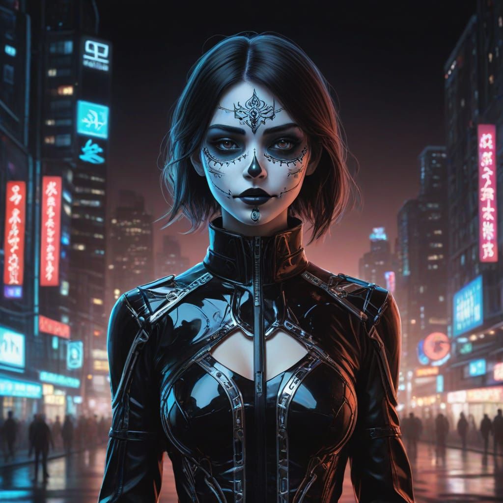 Cyborg Marionette in Futuristic Cityscape, Anime-Inspired