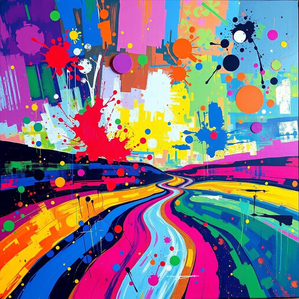 Psychedelic Abstract Art with Bold Colors and Geometric Patt...