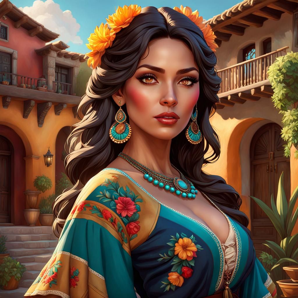 Mexican Lady in Hacienda: Hyperdetailed Concept Art