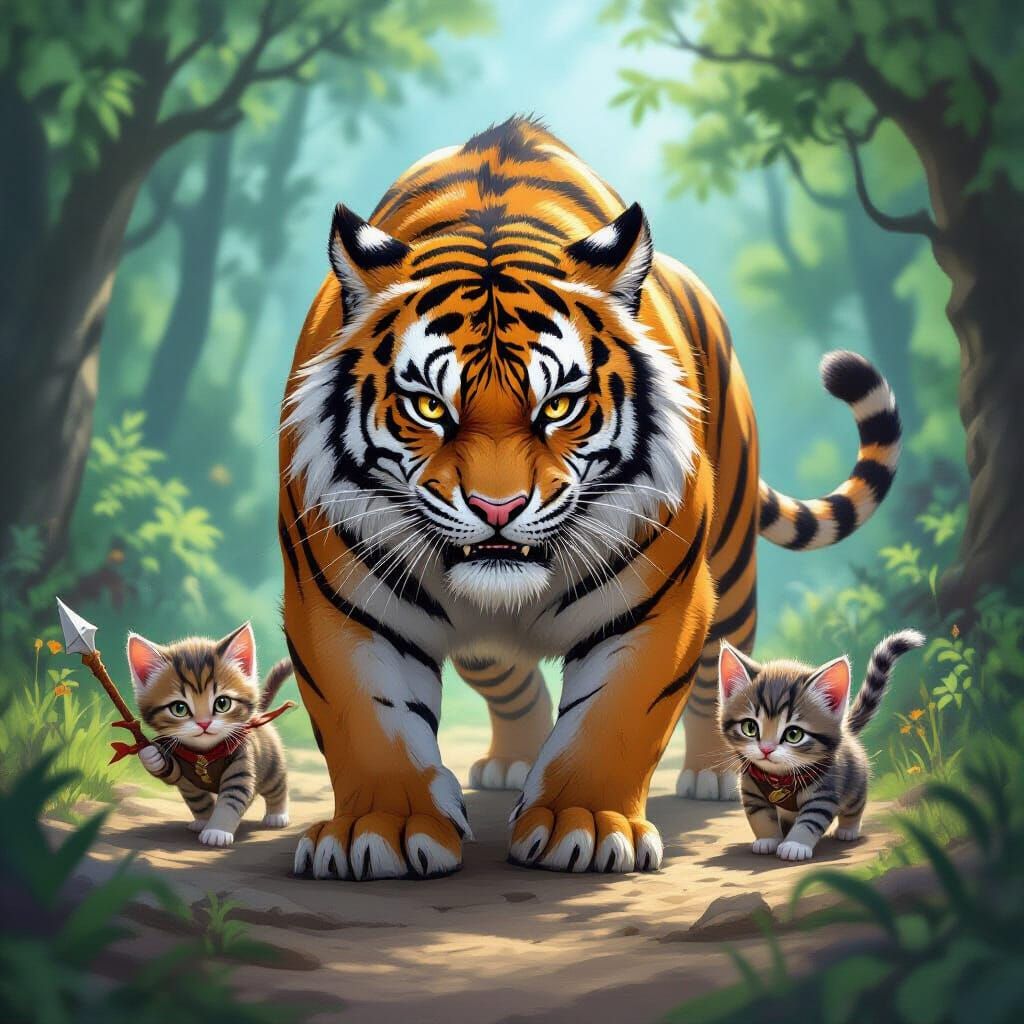 Dire Tiger and Rogue Kittens: Fantasy RPG Illustration