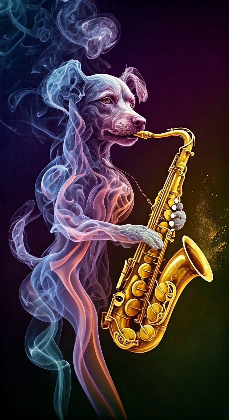 Smoke Dog Plays Saxophone in Mystical Jazz Club