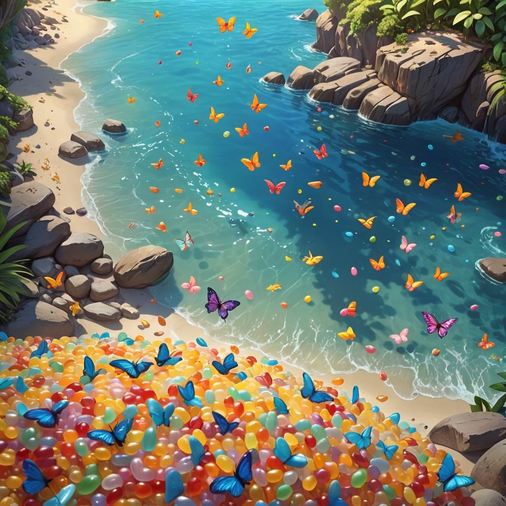 Jelly Belly Ravine and Butterflies: Pixar-Style Tropical Bea...