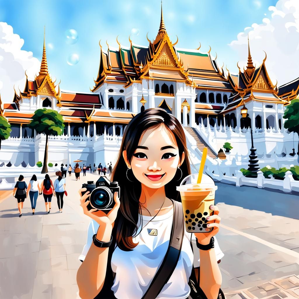 Cute Thai Girl Visits Grand Palace in Bangkok
