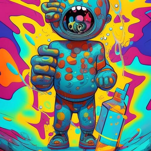 Giant Baby City Destruction in Comic Book Style