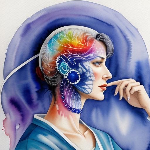 Watercolor Neurographic Art Portrait of a Woman