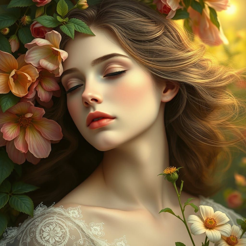 Ethereal Beauty Amidst Whimsical Blooms in Soft Focus
