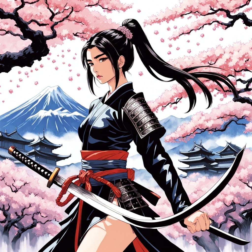 Anime Warrior in Samurai Armor with Katana