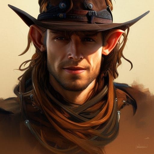 Wood Elf Rogue in Cowboy Hat Portrait