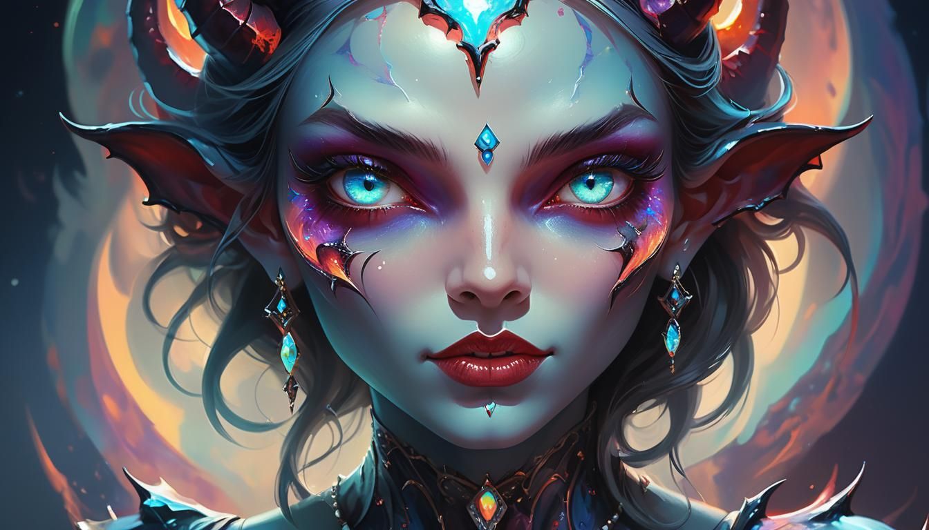 Devil Girl with Opal in Digital Art Style