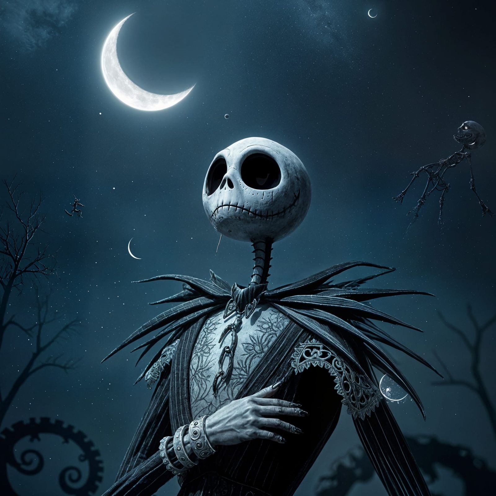 Gothic Jack Skellington Under Crescent Moonlight