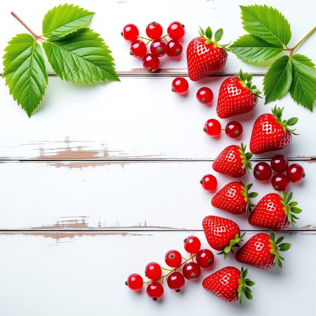 Fresh Strawberries and Currants on Rustic Wood