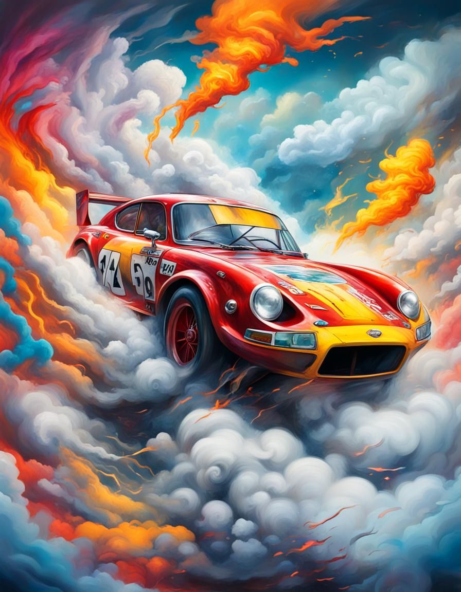 Racing Cars in Graffiti Art Style with Lightning