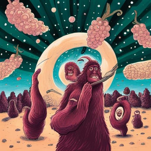 Ship-Shaped Grapes with Apes Playing Tapes