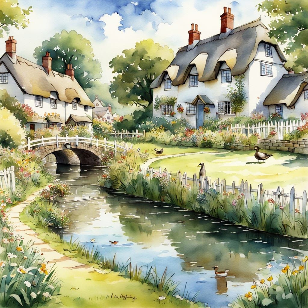 Whimsical Summer Village Fête in Watercolour Style