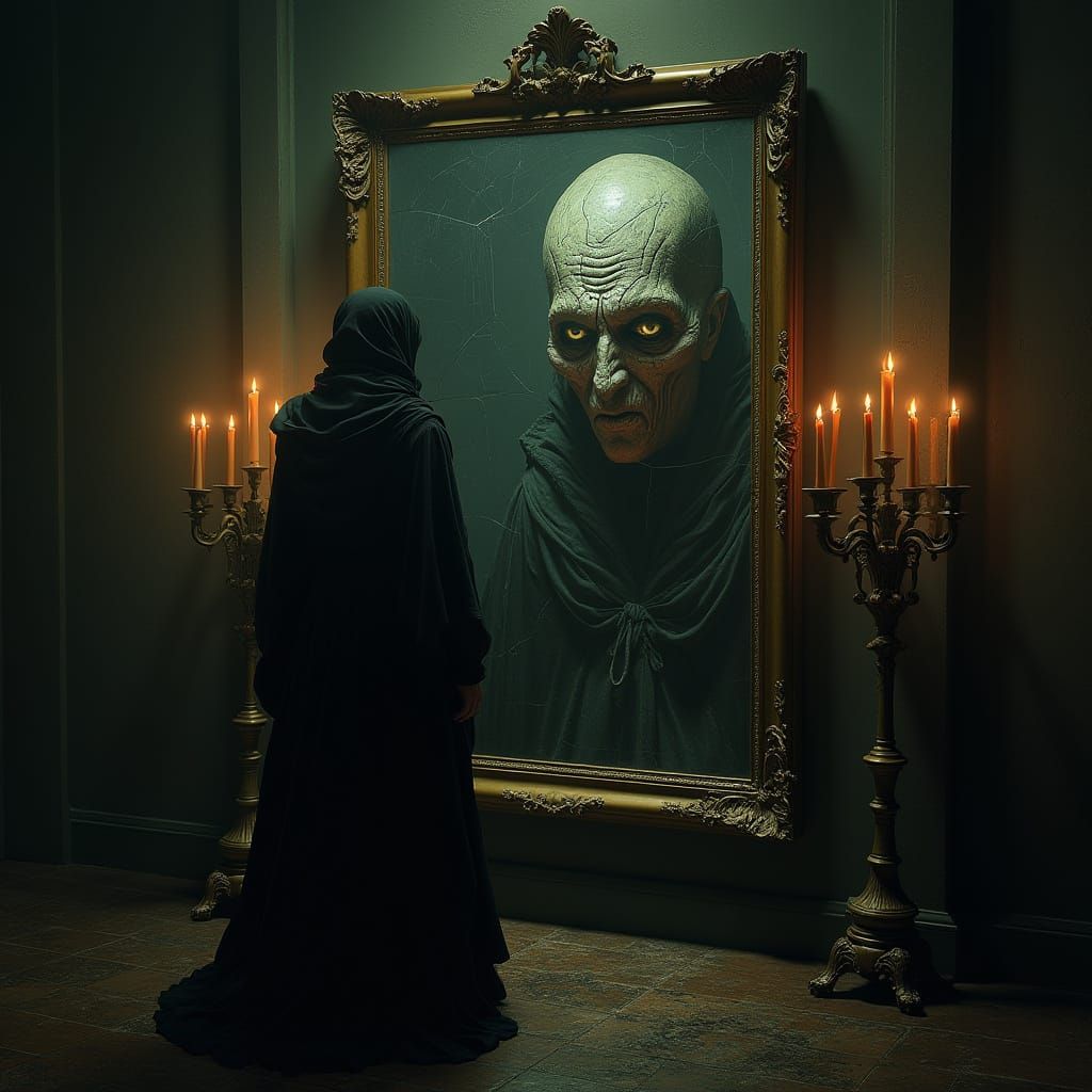 Gothic Horror Figure Confronts Twisted Doppelganger in Antiq...