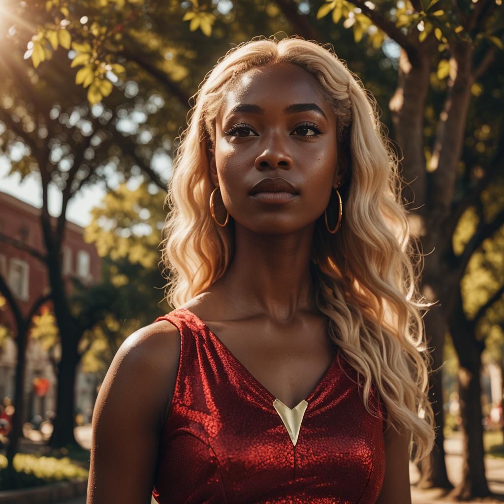 Confident Woman in Red Dress: Cinematic Portrait