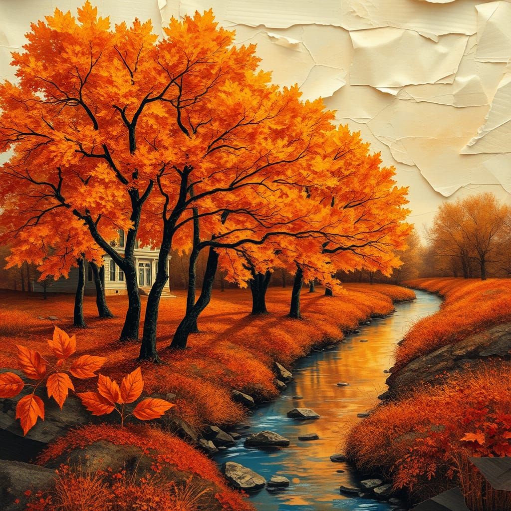 Autumn Trees Collage Art in 8k Resolution