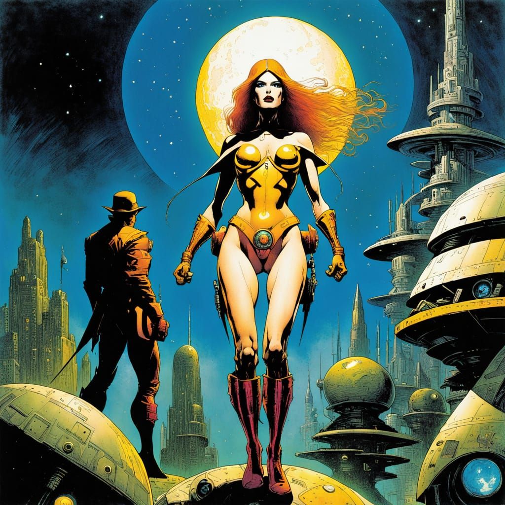 Surreal Dystopia in Retro Sci-Fi Comic Style