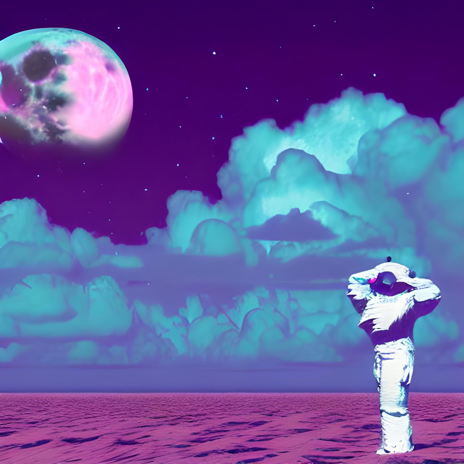 Vaporwave Style Moon Man