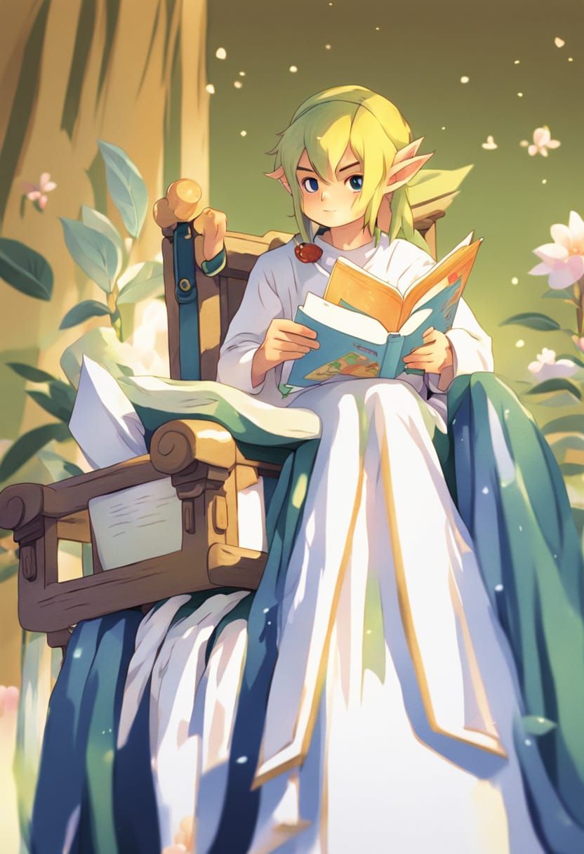 Chibi Link Reading a Book in Anime Style