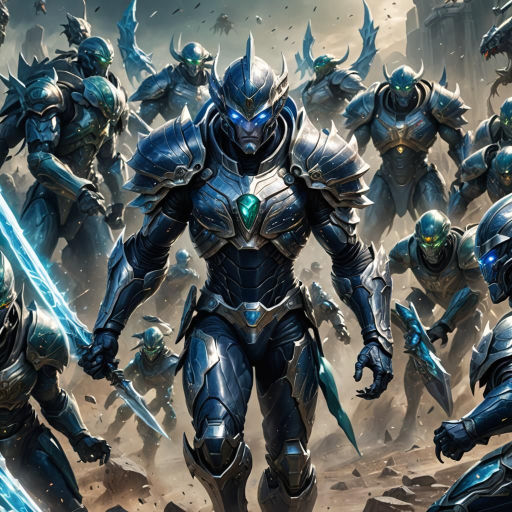 Alien Warrior Leads Icy Battle Charge