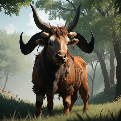 Texas Longhorn in Summer Pasture: 3D Render