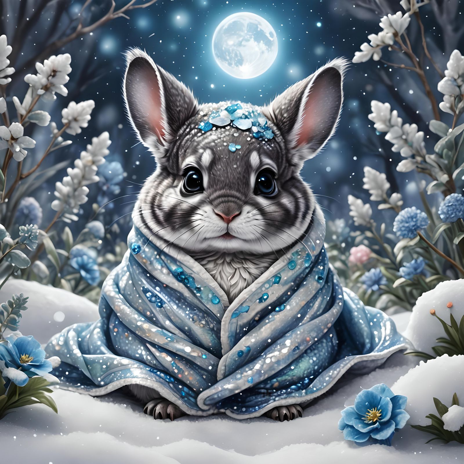 Cute Chinchilla in Winter Garden: Astral Illustration