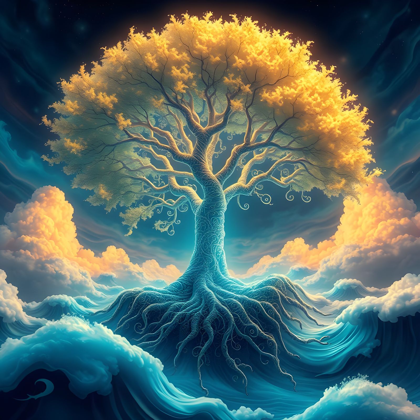 Majestic Tree in Fractal Waves