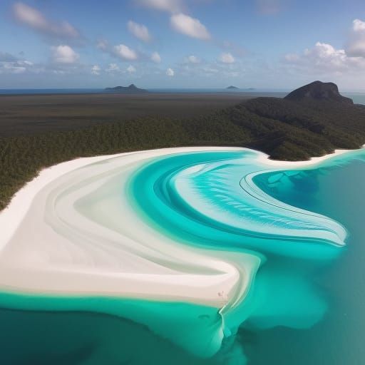 Whitehaven Beach: Aerial View in Gouache Style