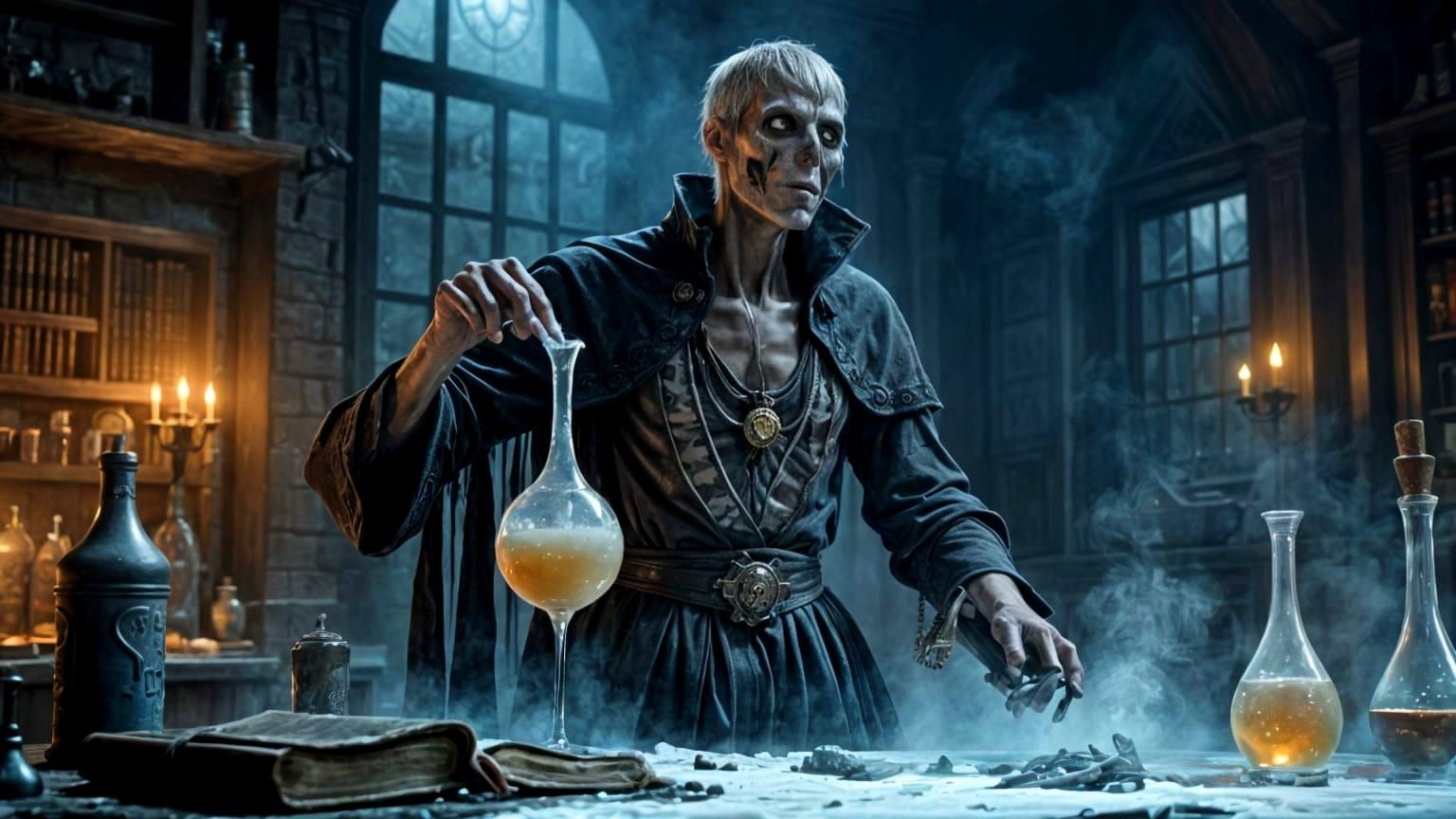 Mysterious Lich Alchemist in a Frozen Lab