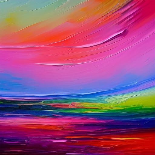 Pink Lines in Expressionist Impasto Oil Painting