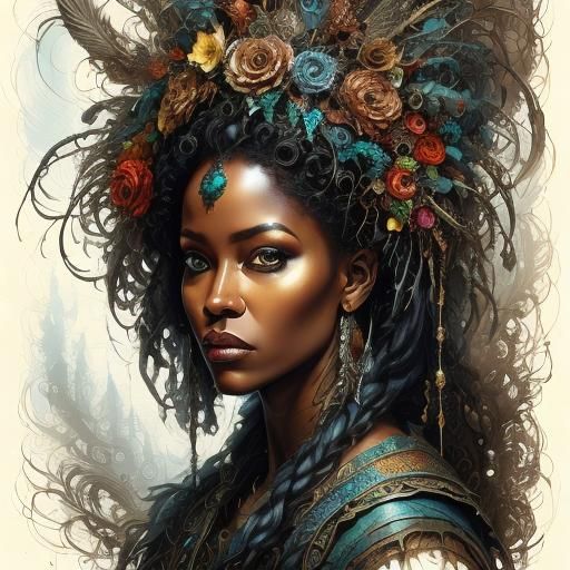 African Woman Portrait in Surreal Style