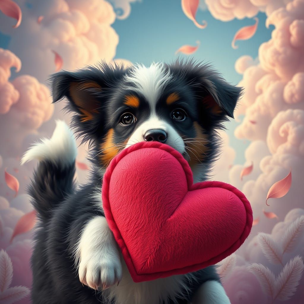 Whimsical Border Collie Puppy in Dreamlike Landscape