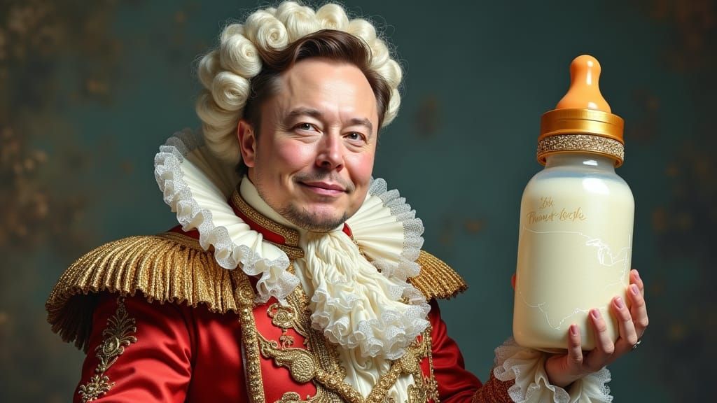 Satirical Aristocrat Feeds Giant Baby Bottle