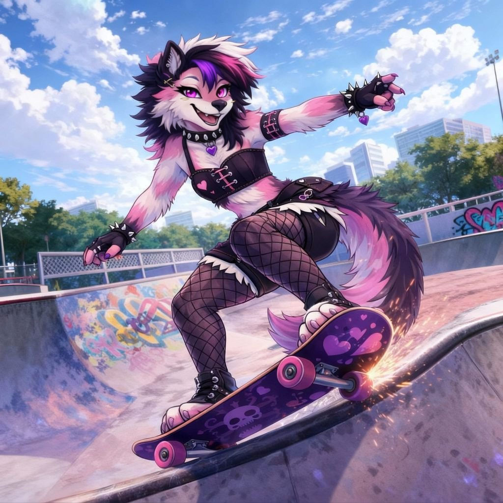 Wolf Skateboarder with Glowing Eyes