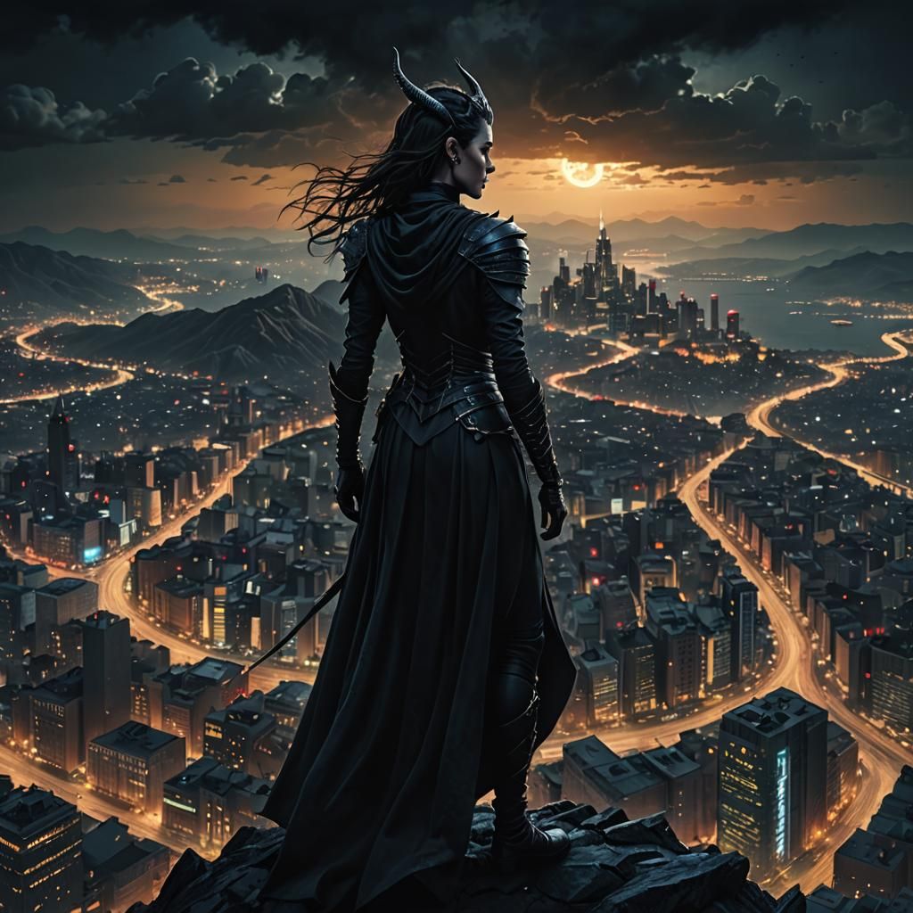 Diabolical Villain Surveys City at Night: Digital Matte Pain...
