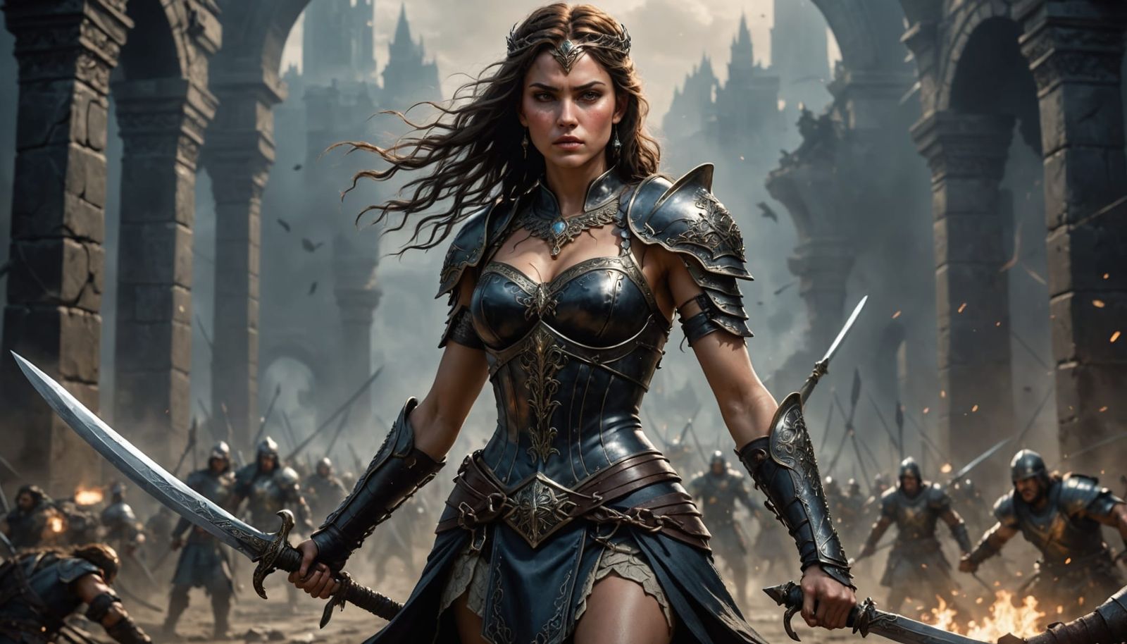 Warrior Princess in Fallen Metropolis: Hyperrealistic Digita...