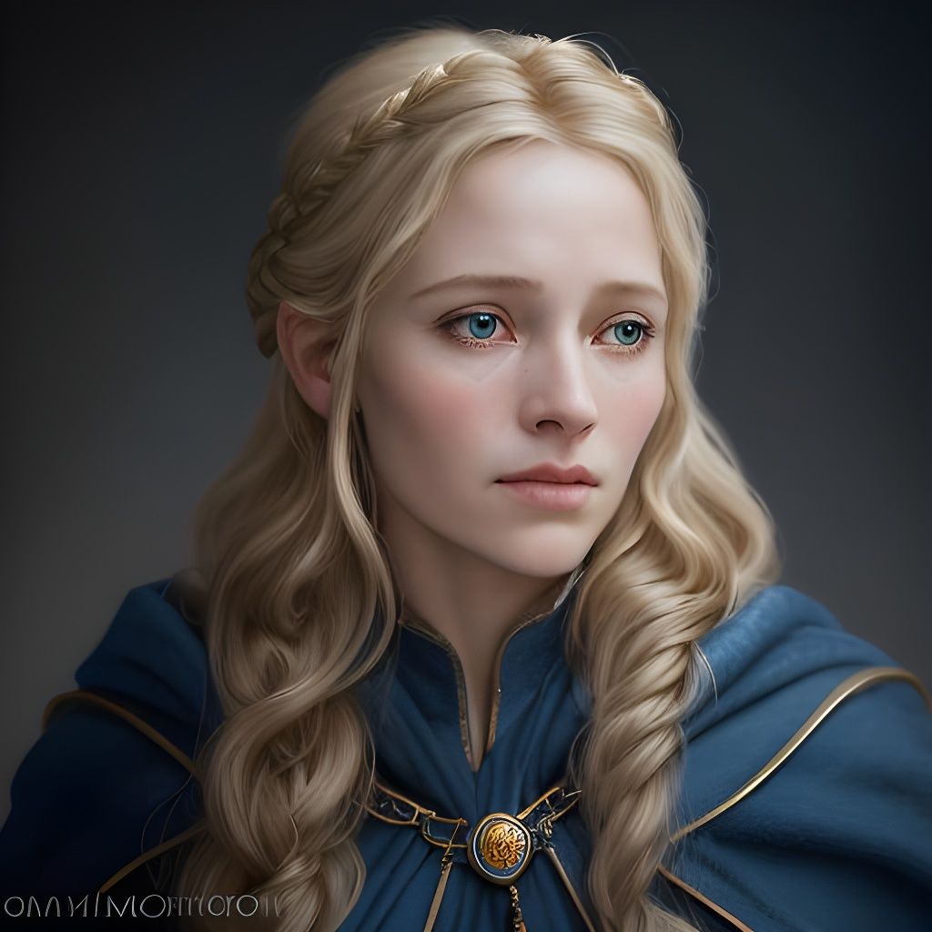 Braided Woman in Blue Velvet Cloak Portrait