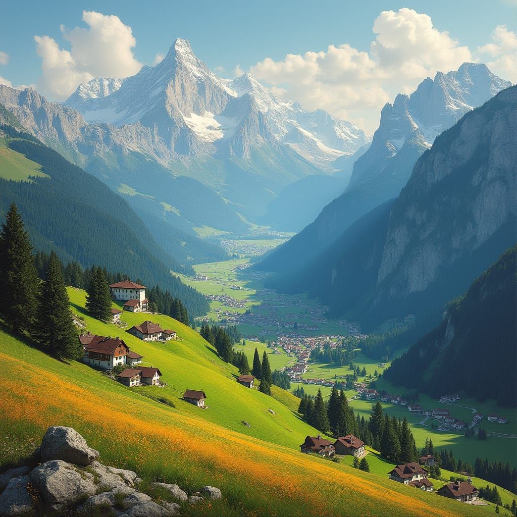 Swiss Landscape in the Style of Romanticism