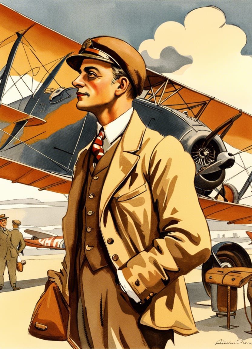 Antoine de Saint-Exupéry as 1930s Aviator Illustration