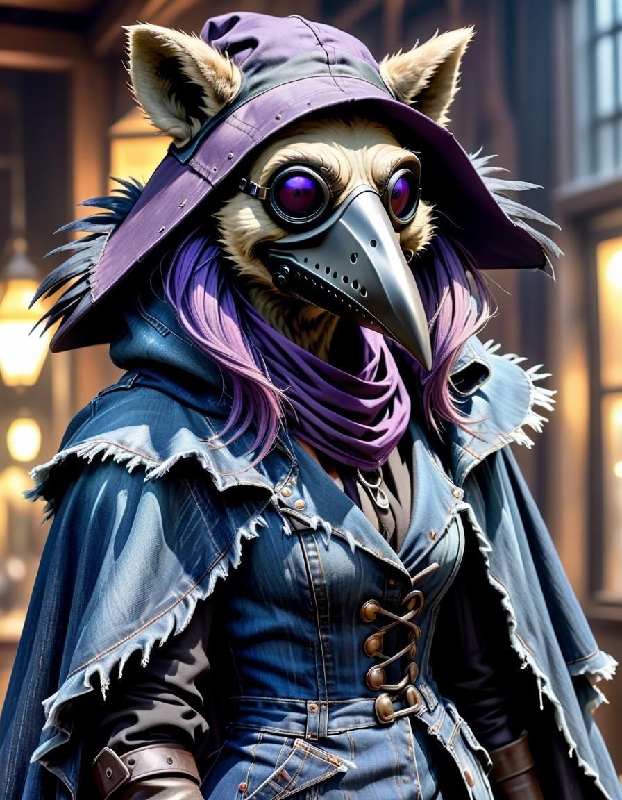 Flirtatious Furry Plague Doctor in Photorealistic Style