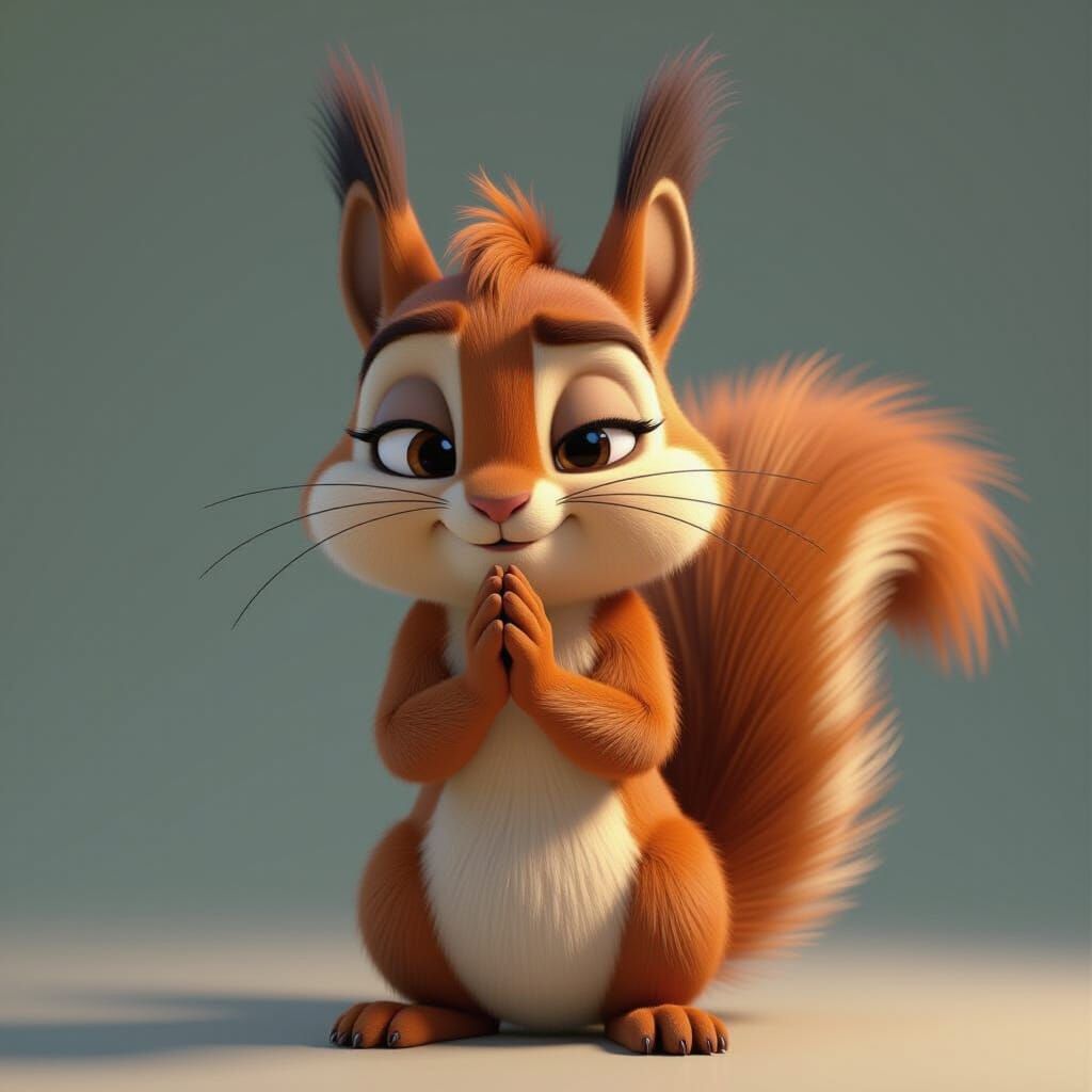Cartoon Squirrel Begging for Attention in Pixar Style