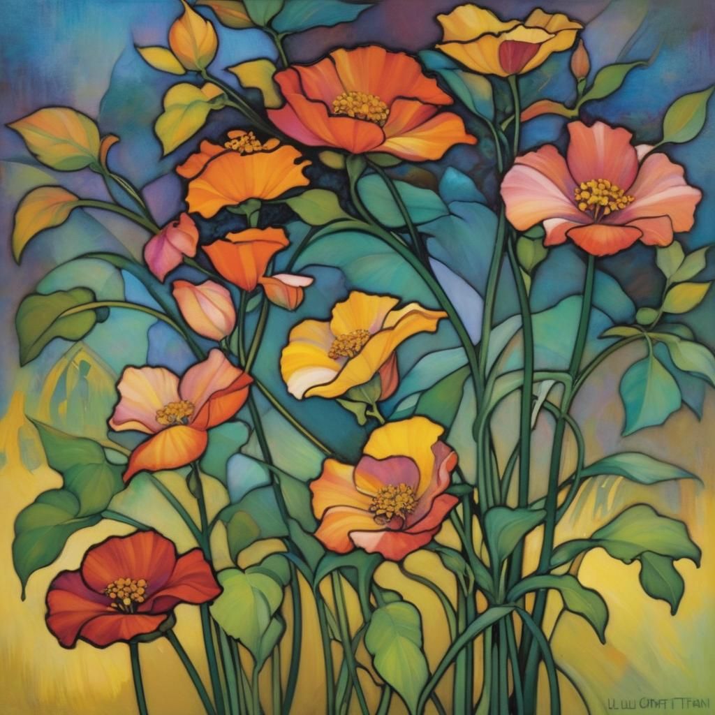 Dreamlike Landscape as Stained Glass Art