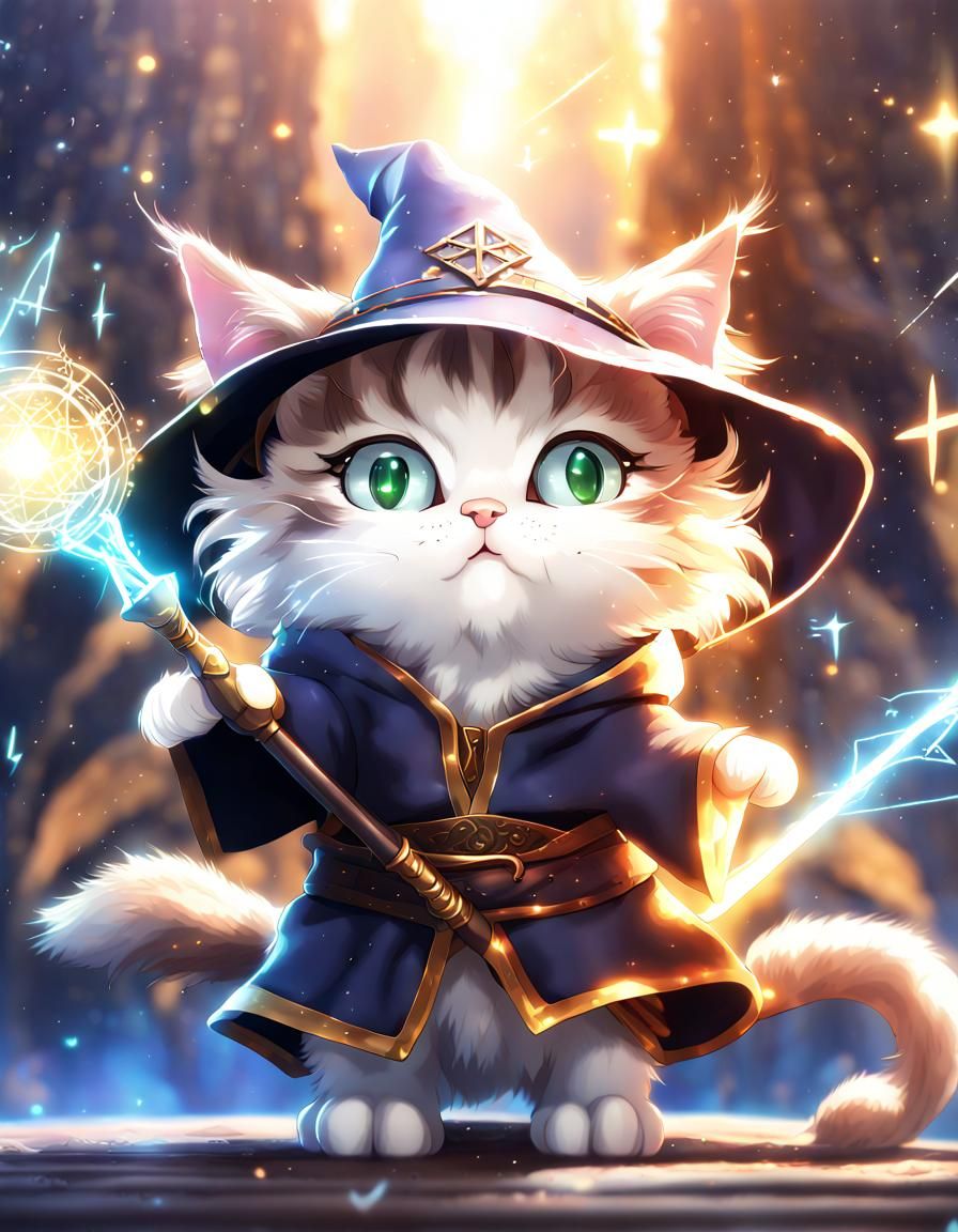 Anime Kitten Wizard Charges into Battle