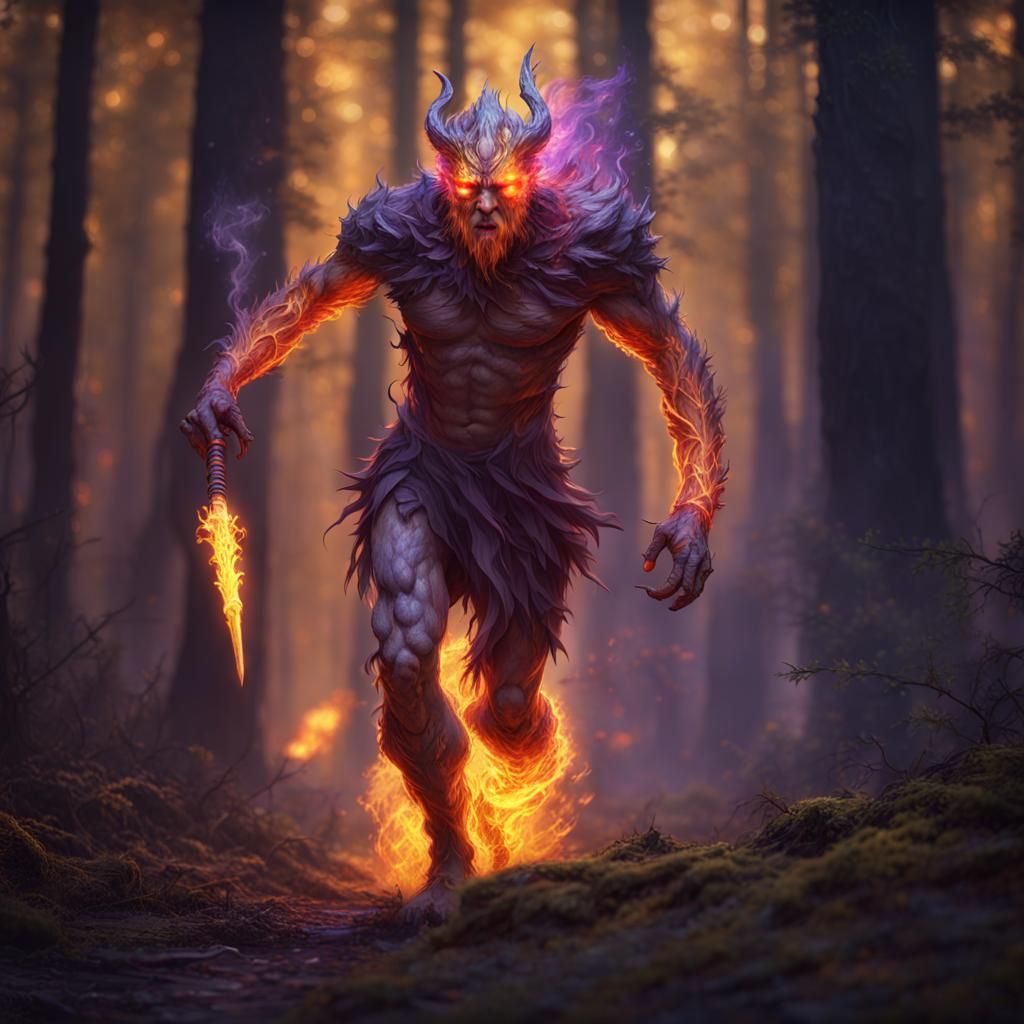 Fire Mage Runs Through Dark Forest