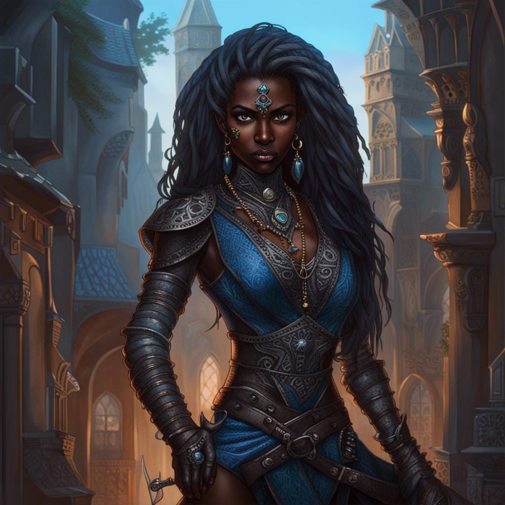 Ornate Portrait of a Dark-Skinned Female Rogue