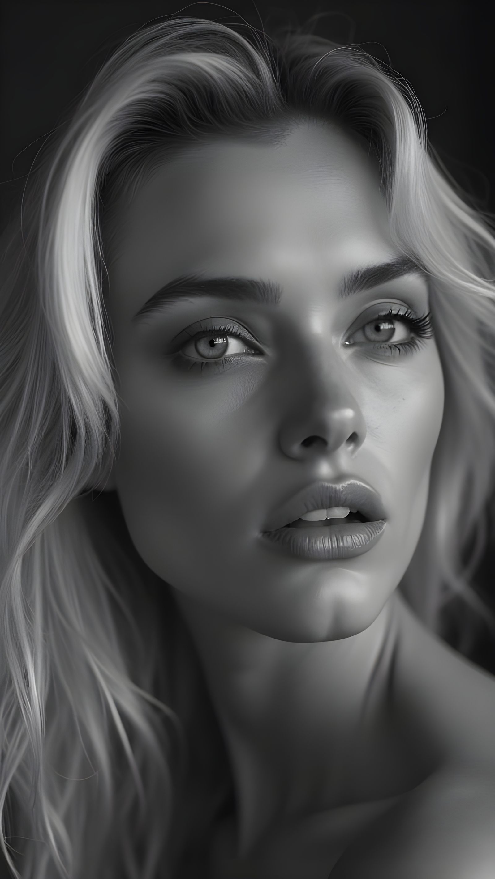 Cinematic B&W Portrait of a Blonde Woman with Intense Emotio...