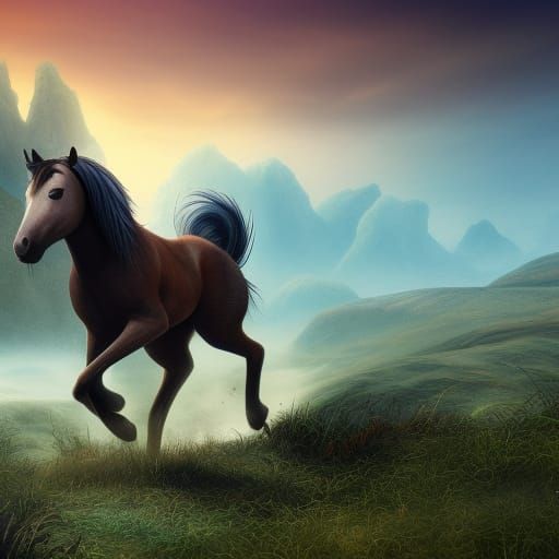 Horse Running Free: Detailed Matte Painting