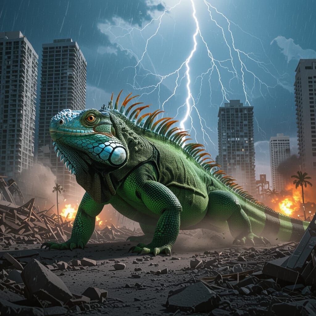 Colossal Iguana Destroys Miami in Digital Matte Painting
